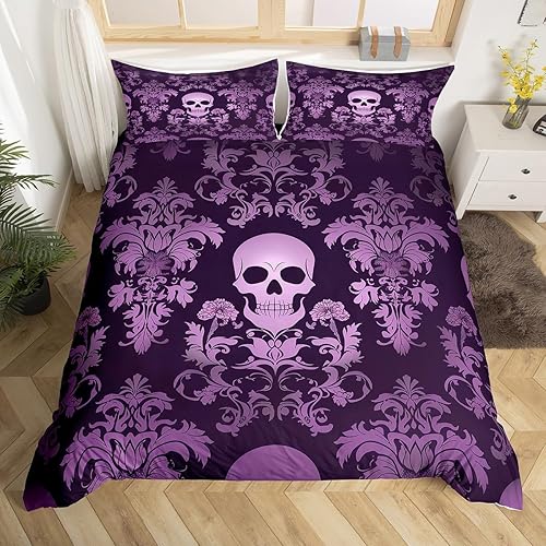 Juego de ropa de cama de damasco violeta salmón para adultos, funda de edredón barroca victoriana antigua, tamaño Queen, funda de edredón floral