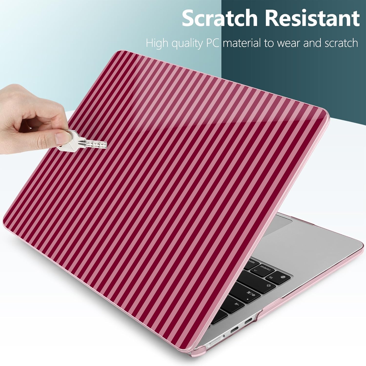 DONGKE for MacBook Air 13 Inch (13.6 Inch) Case, M5/M4/M3/M2 Chip 2026 2025 2024 2023 2022, Hard Plastic Printed Cover with Screen Protector & Keyboard Cover & Dust Plugs, Red & Pink Stripes