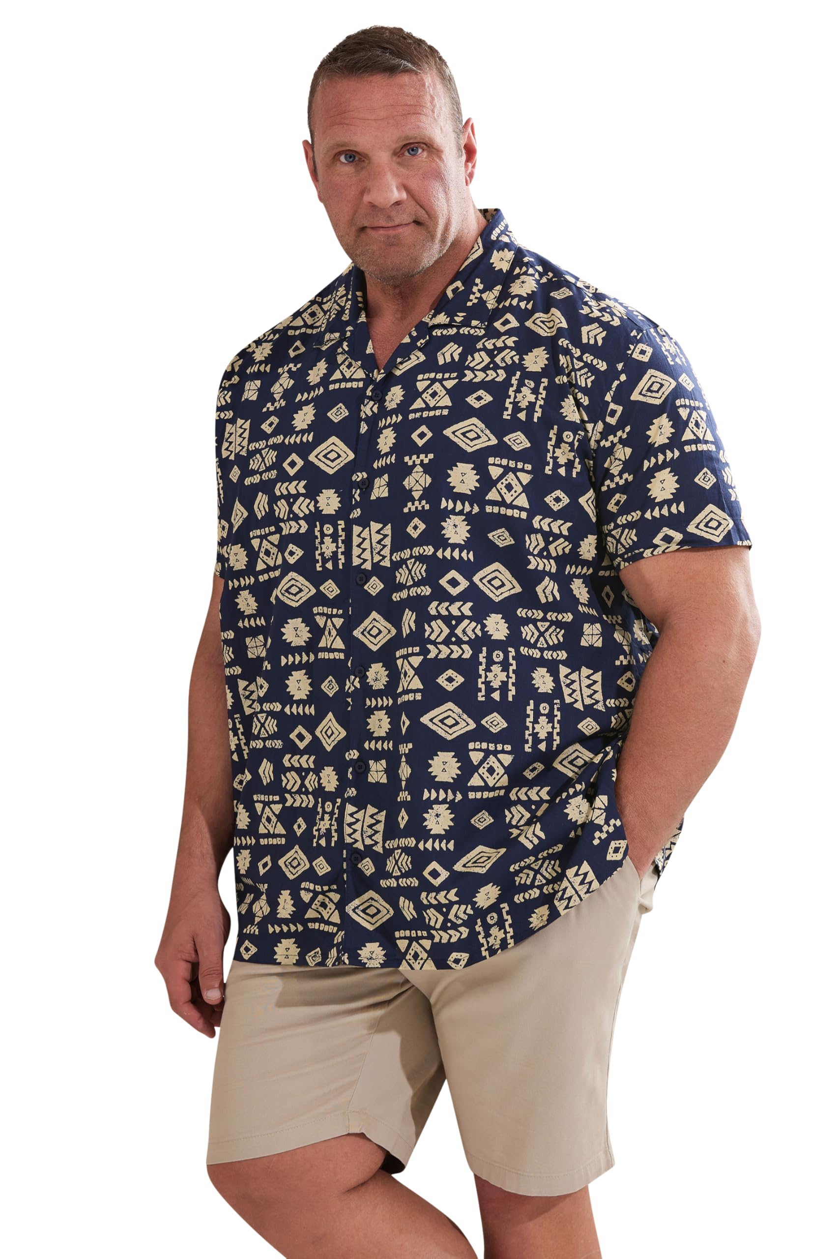 Badrhino Men's Navy Big & Tall Blue Tribal Revere Shirt - Plus Curve 4XL Plus