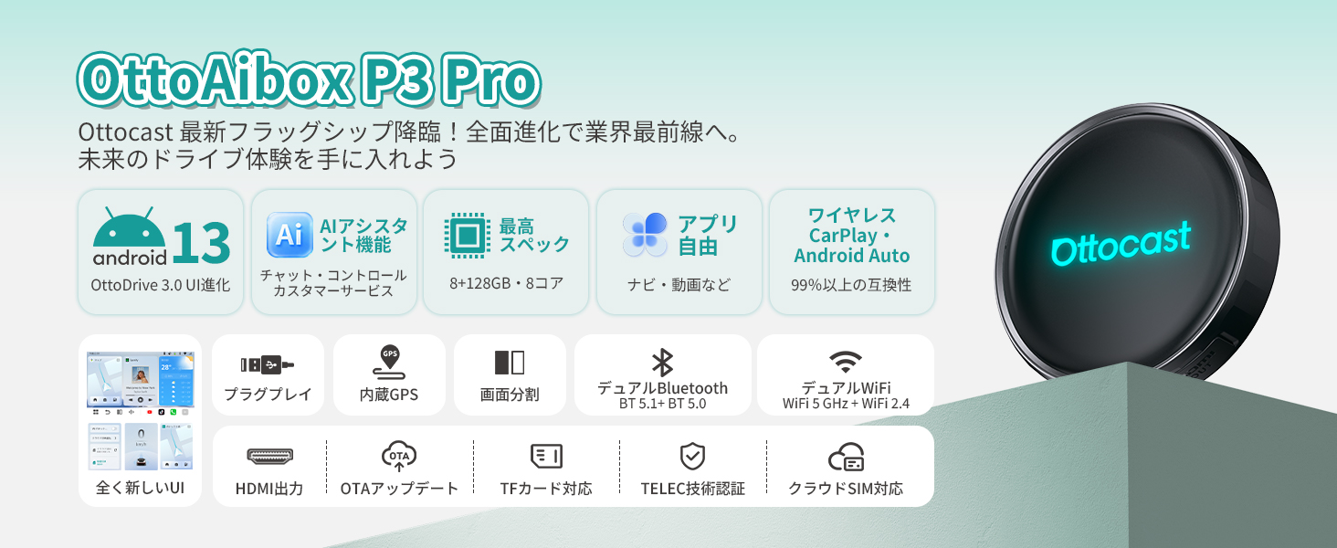 Amazon.co.jp: 【公式】オットキャスト Ottocast P3 Pro 2025新型