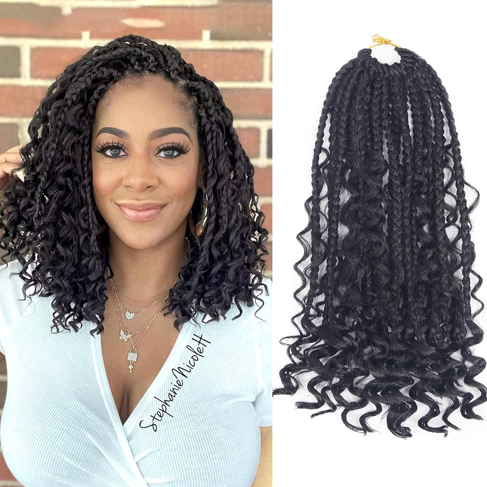 Goddess Box Braids Crochet Hair With Curly Ends 8 Inch Bohomian Box Braids Crochet Braids 1 Packs 3X Crochet Braids Synthetic Braiding Hair Extension