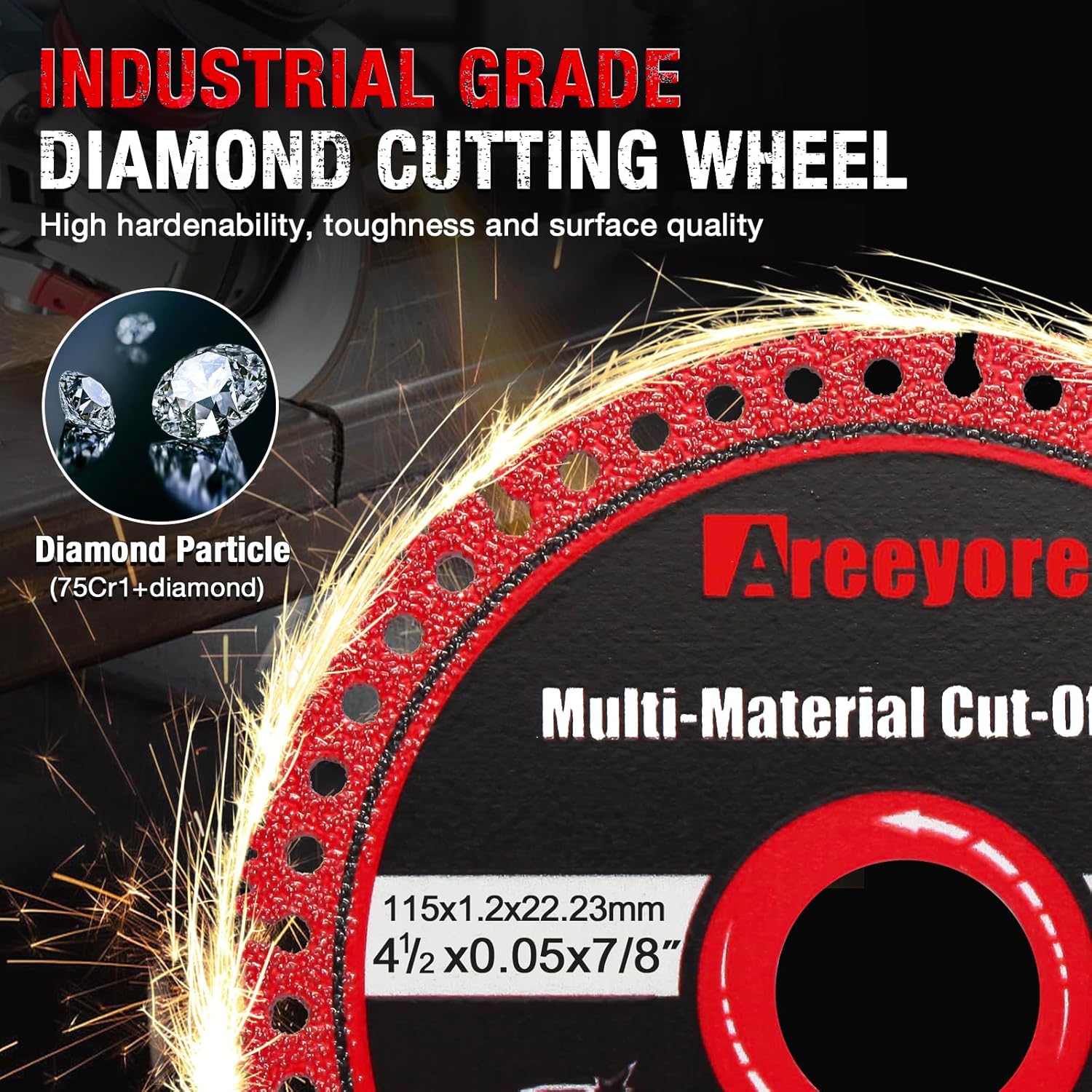 4.5" Diamond Multi-Material Cut Off Wheel for Angle Grinder, 7/8" Arbor, Long-Life Low-Spark Cutting Disc for Metal, Wood, Plastic, Tile, Stone and Fiber Cement – Fast Clean Cuts – 3 Pack