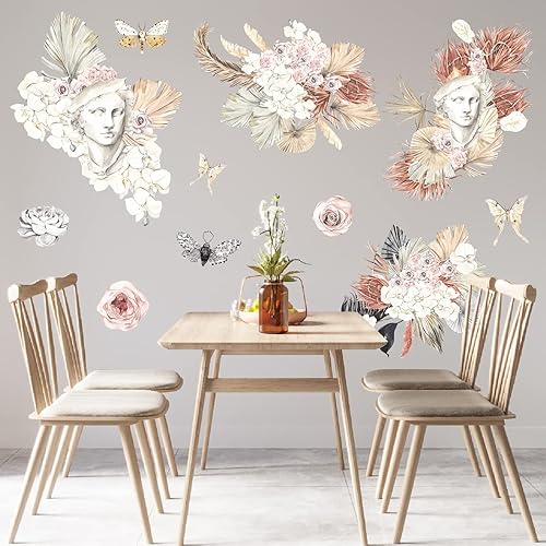 Miniatura 11 de Calcomanías de pared bohemias con diseño de peonías, atrapasueños, acuarela, calcomanías de pared florales, murales artísticos decorativos