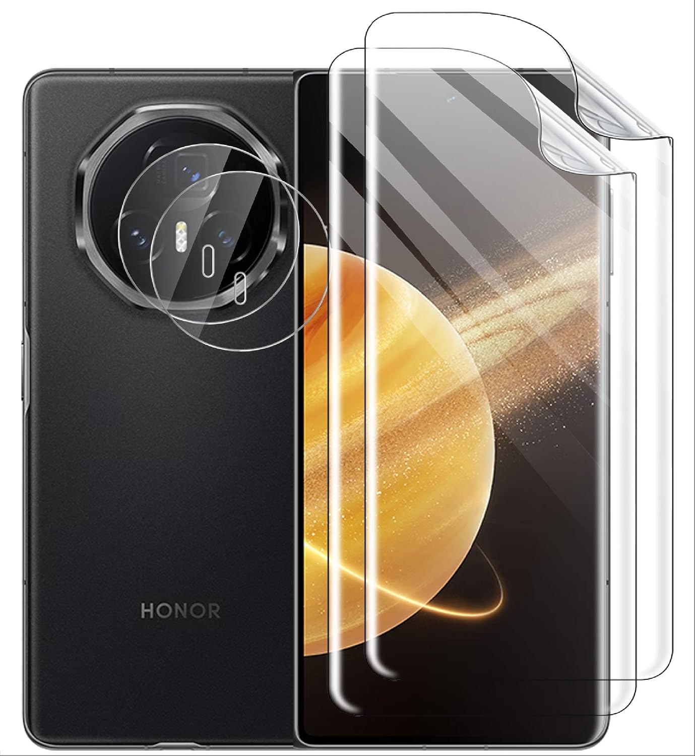 GIOPUEY Screen Protector Compatible with Honor Magic V3 Pack of 2 Flexible Screen Protector and 2 Pieces Camera Protection 9H Scratch-Resistant Ultra Thin No Bubbles A-Transparent