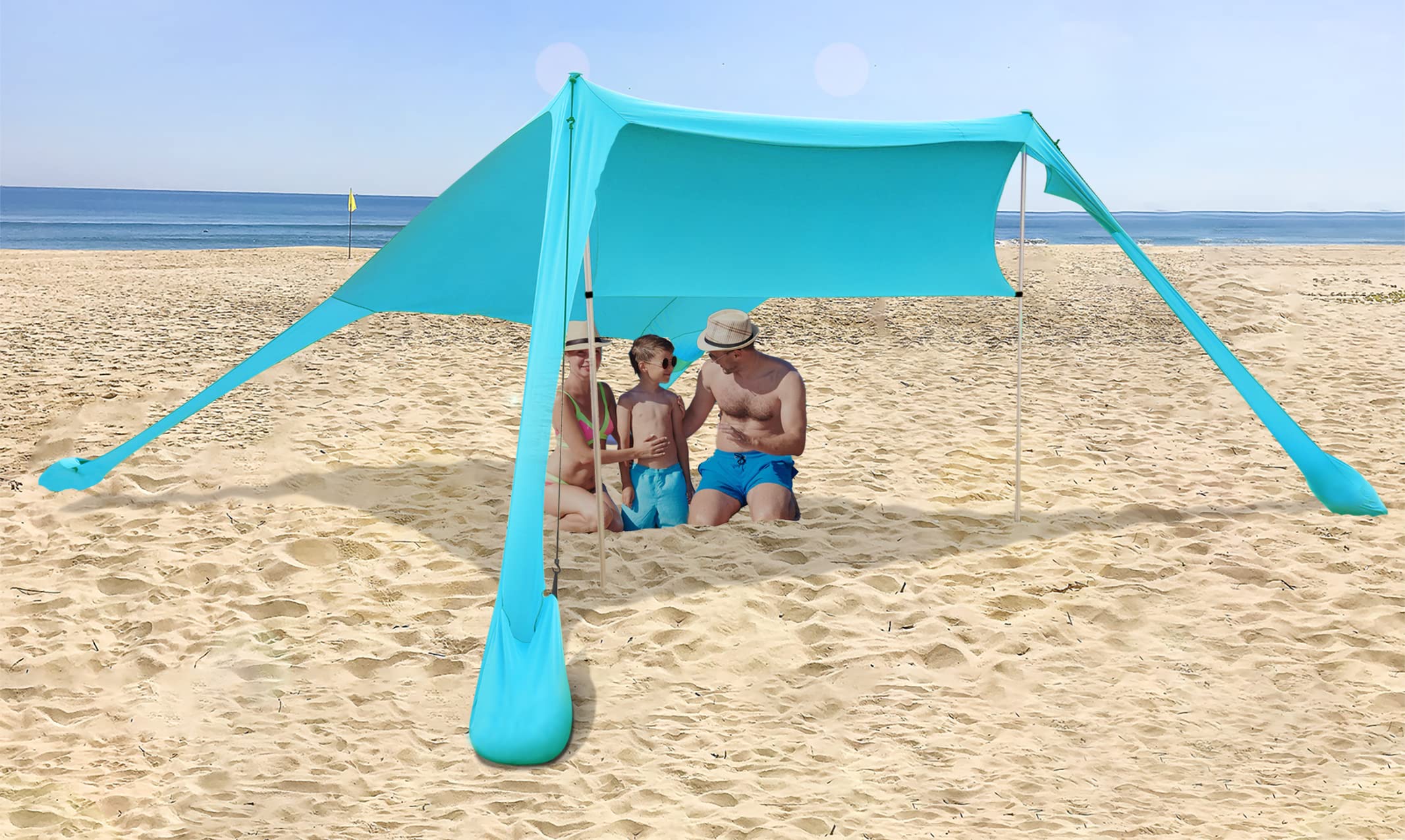 Tienda de Playa Carpa de Playa desplegable UPF 50+ Protección UV con Polos de Aluminio Anclaje de Arena para Patio Trasero Parque Playa,Sombra al Aire Libre para Viajes de Camping, Pesca