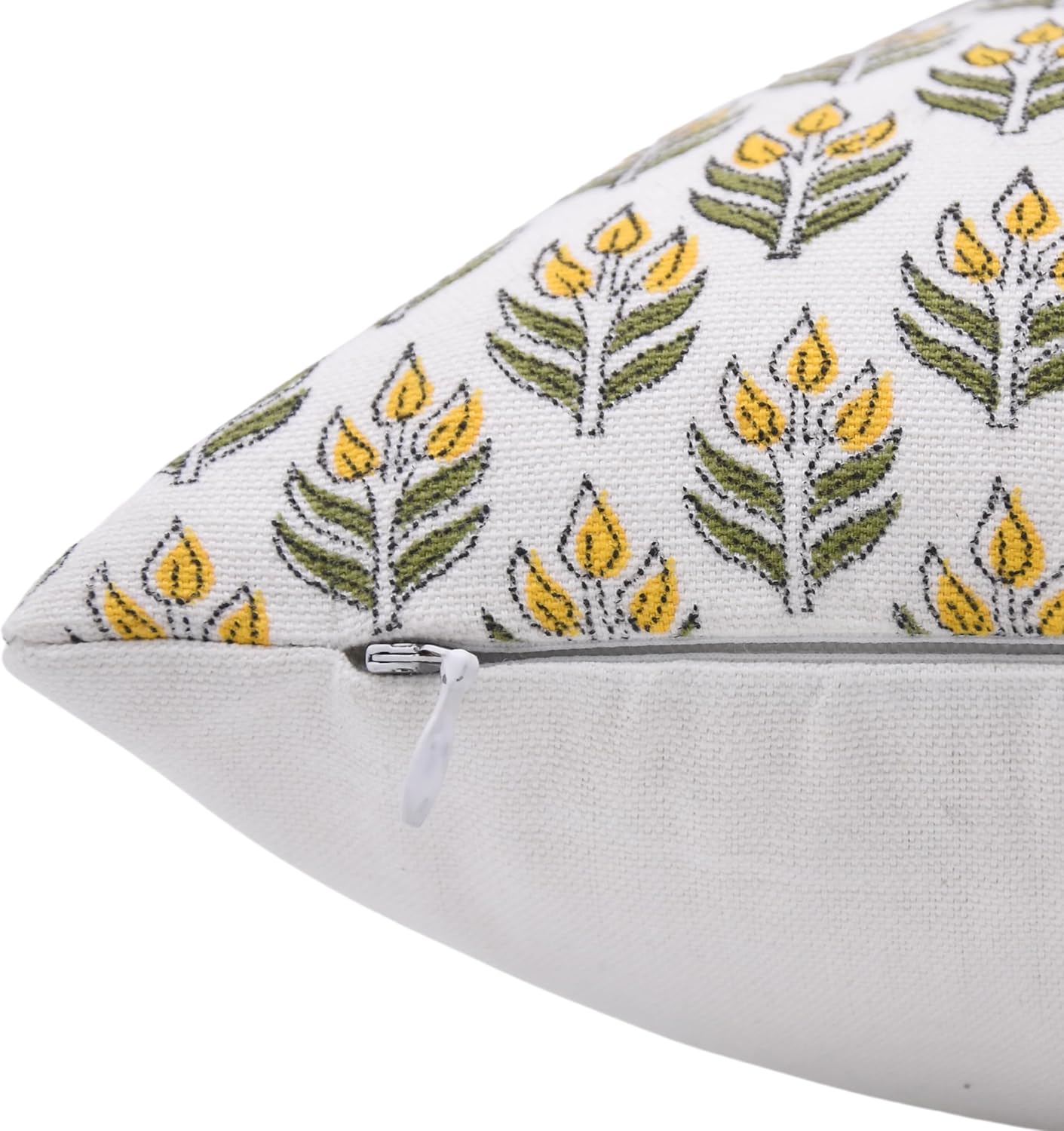 Pillow Covers Elegant Design Hand Block Print Thick Cotton White 20x20 Inch Floral Throw Pillowcase Cushion Cover Decorative for Living Room, Outdoor, Sofa, Couch, Bedroom (Aliya-Yellow)
