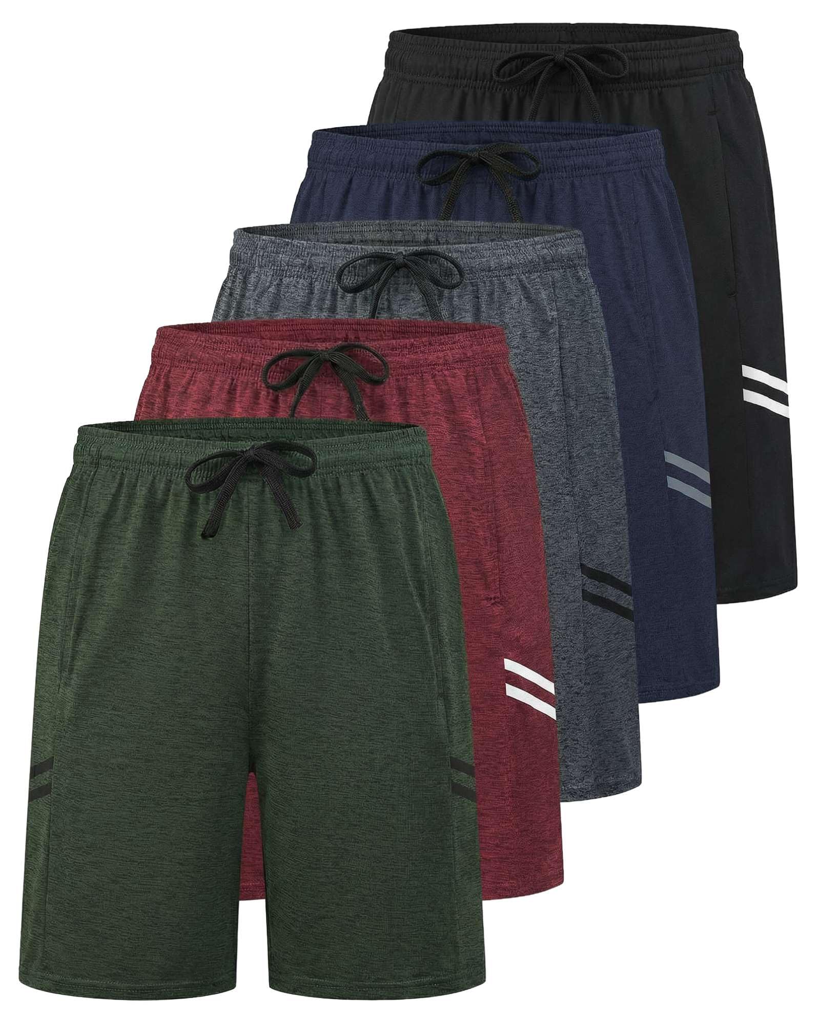 Real Essentials 5 Pack: Men's Dry-Fit 7" Active Athletic Sweat Resistant Performance Workout Shorts (Available in Big & Tall)