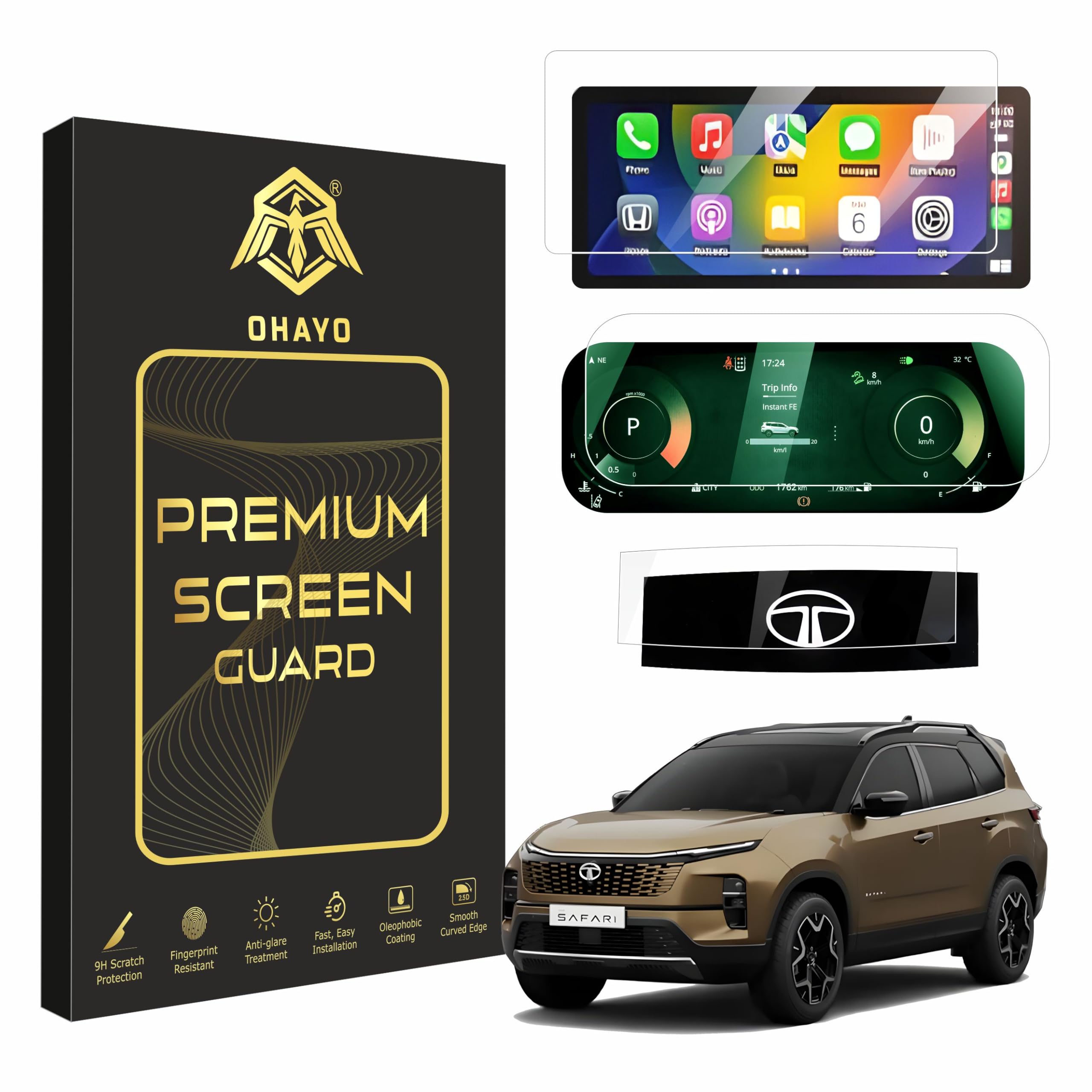 OHAYO Full Screen Guard for Tata Safari 2024–2025 | 10.25" Infotainment + 10.25" MID Speedometer + Steering Protector | Scratch Resistant Clear Film | Car Display Accessories (Not Tempered Glass)-image-13