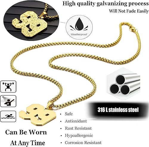 Miniatura 7 de SKQIR Collar de números para hombre, suéter de béisbol negro, colgante de número para niños, atletas y cadena de números para niños, collar