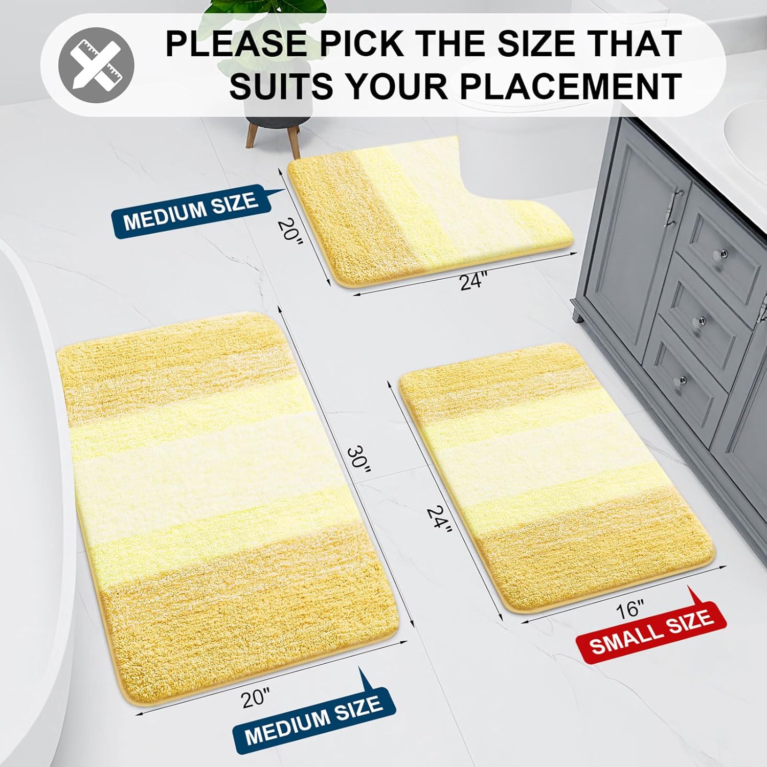 Arotive Microfiber Bathroom Rugs, Shaggy Soft and Absorbent Bath Rug, Non-Slip, Thick Plush Machine Washable Dry Bath Mats for Bathroom, Tub and Shower, 30x20, Light Yellow, Rectangular
