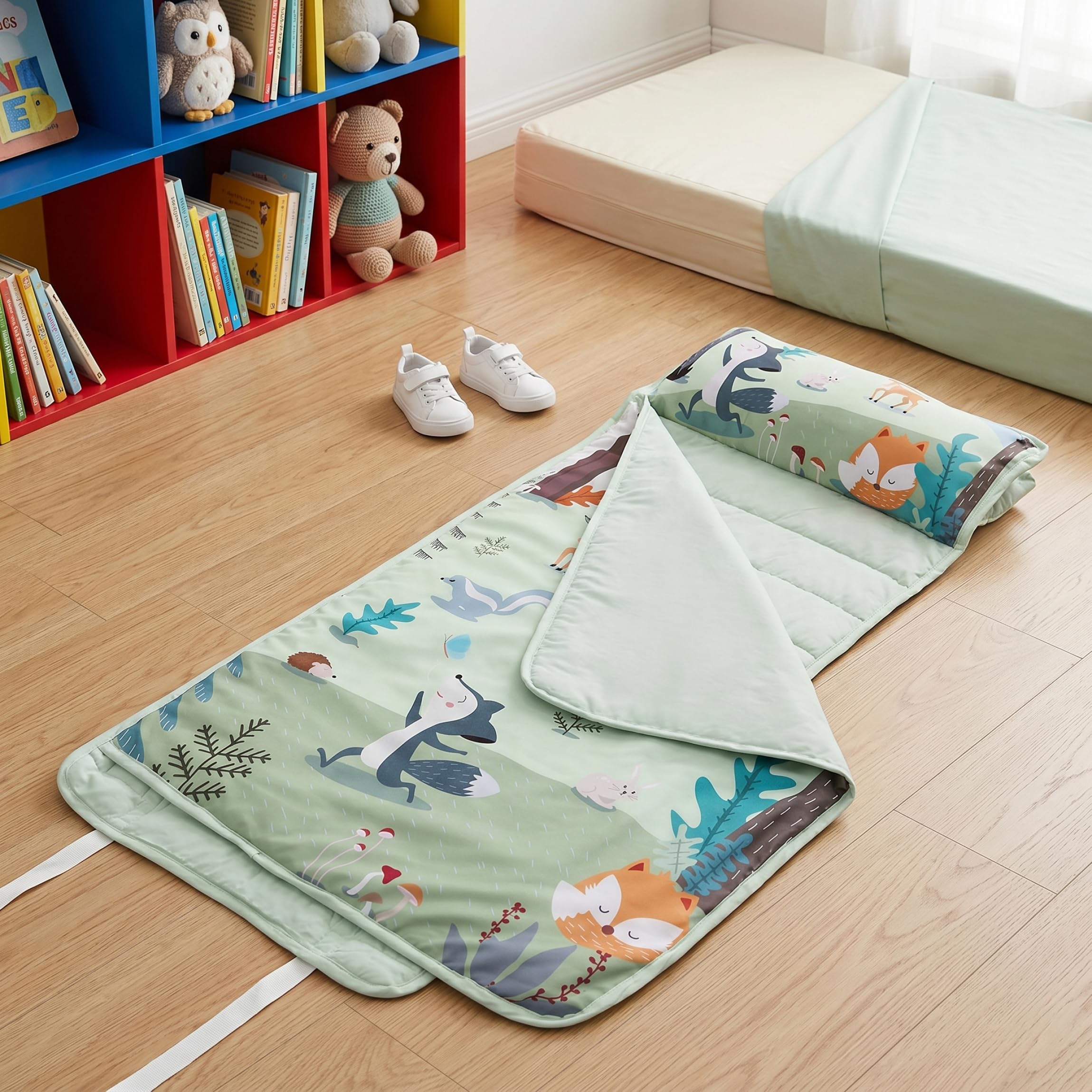 Tapis de Sieste pour Tout-Petits avec Oreiller, Tapis de Sieste Portable Enroulable, idéal pour la garderie, l'école Maternelle, Vert, 51, 18x21, 26 Pouces
