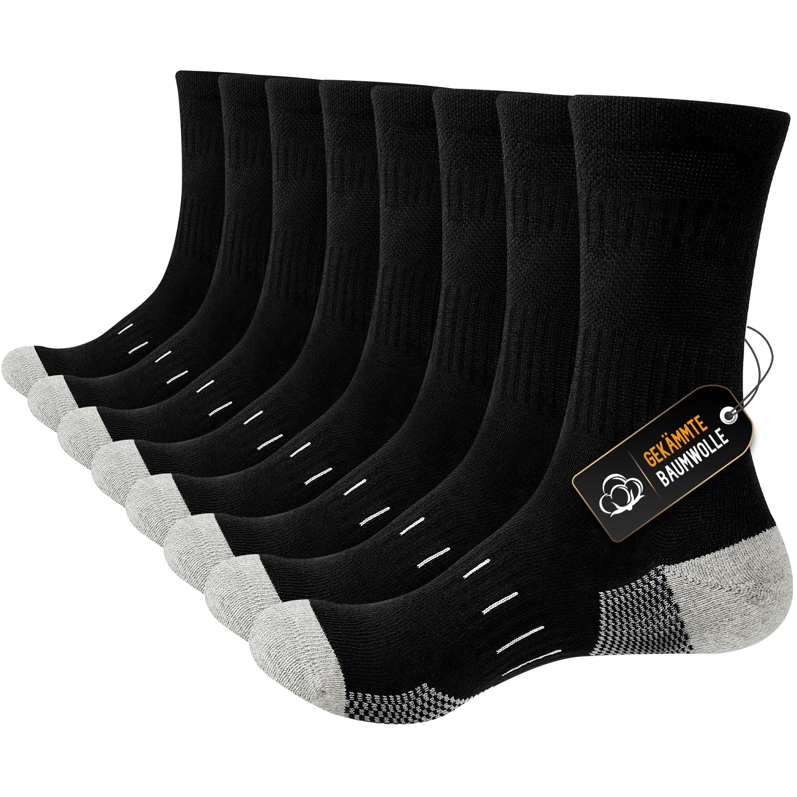 Niorasen Socken Herren, Baumwolle Herrensocken mit verstärkter Ferse und Zehe, Sportsocken mit Nahtlose Zehen, Crew Wandersocken, Arbeitssocken, Tennissocken, Laufsocken, 4 Paar
