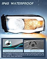 Vista 4 de Nilight Conjunto de faros delanteros Led DRL para Dodge Ram 2002-2005 15002003 2004 2005 Dodge Ram 2500 3500, carcasa ahumada, reflector transparente