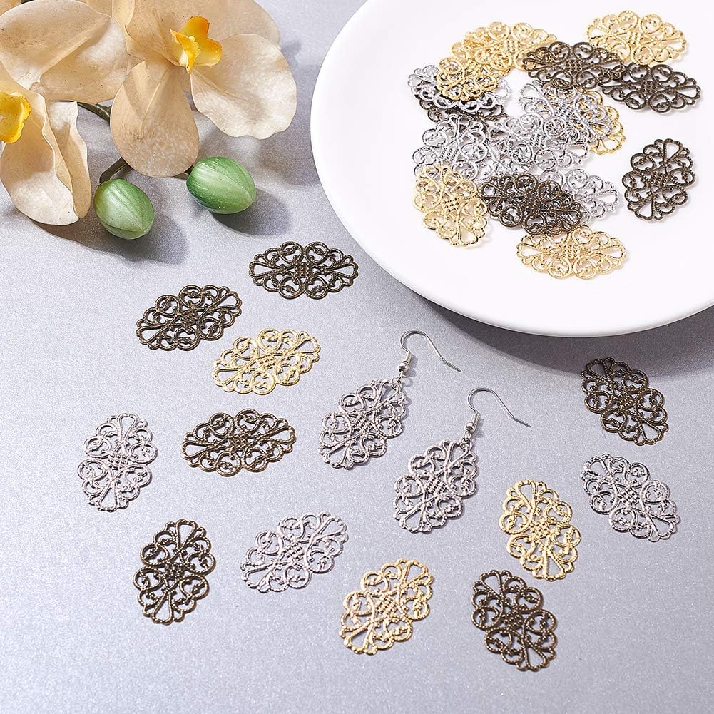 PH PandaHall 150 pcs 3 Colors Tibetan Style Iron Oval Filigree Charm Pendant Link Connectors for Earring Necklace Jewelry DIY Craft Making, Mixed Colors - Image 5