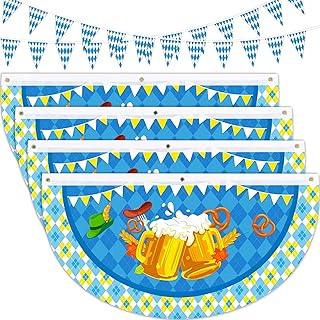 6PCS Oktoberfest Decorations Fan Flags Bavarian Pennant Banners German Party Check Flag Bunting Fence Porch Yard Decor