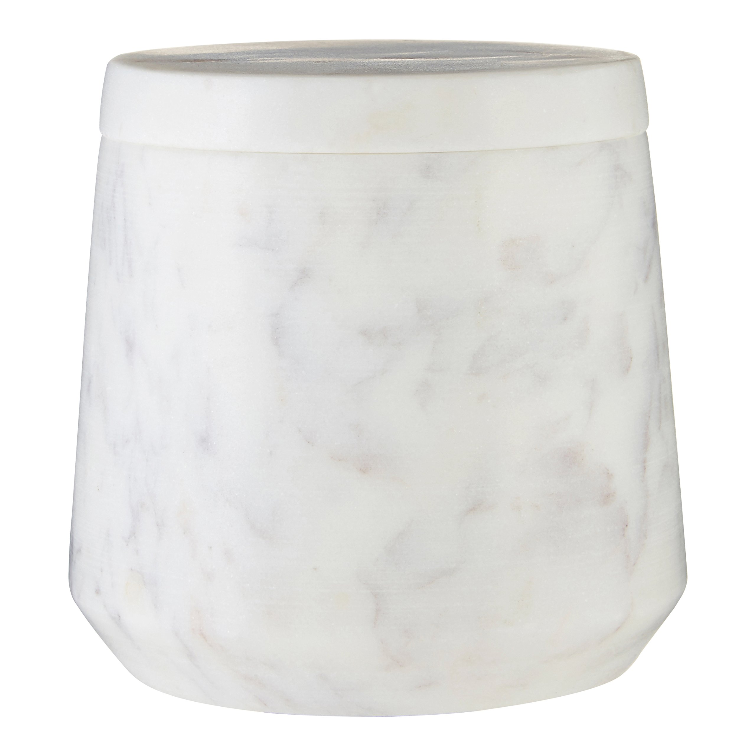 Off White Marble Cotton Swab Holder with Lid - Cotton Bud Container for Vanity - Premier Housewares