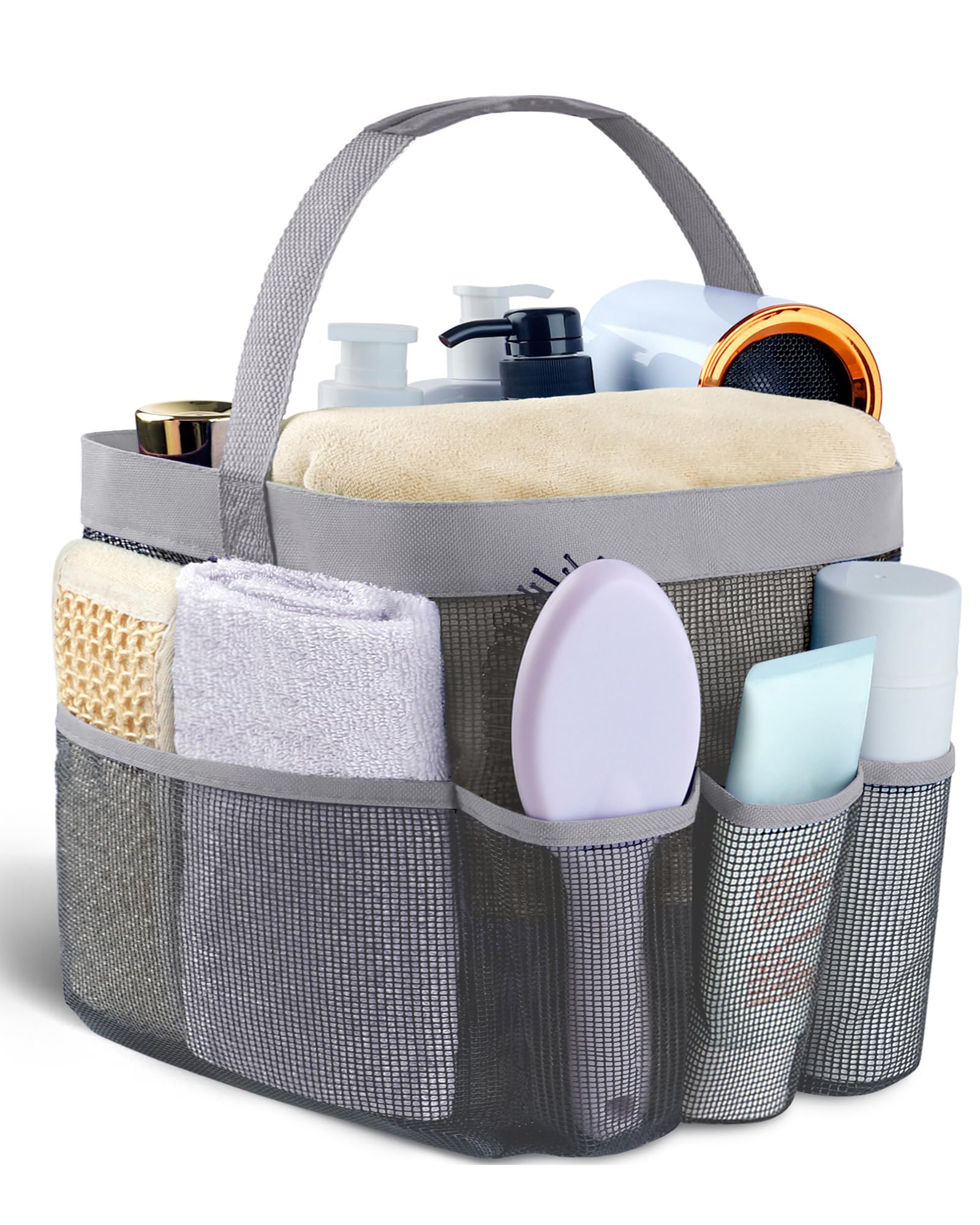Attmu Mesh Shower Caddy Portable for College Dorm Room Essentials with 8 Pockets, Hanging Shower Caddy Dorm Basket, Quick Dry Shower Bag for Bathroom