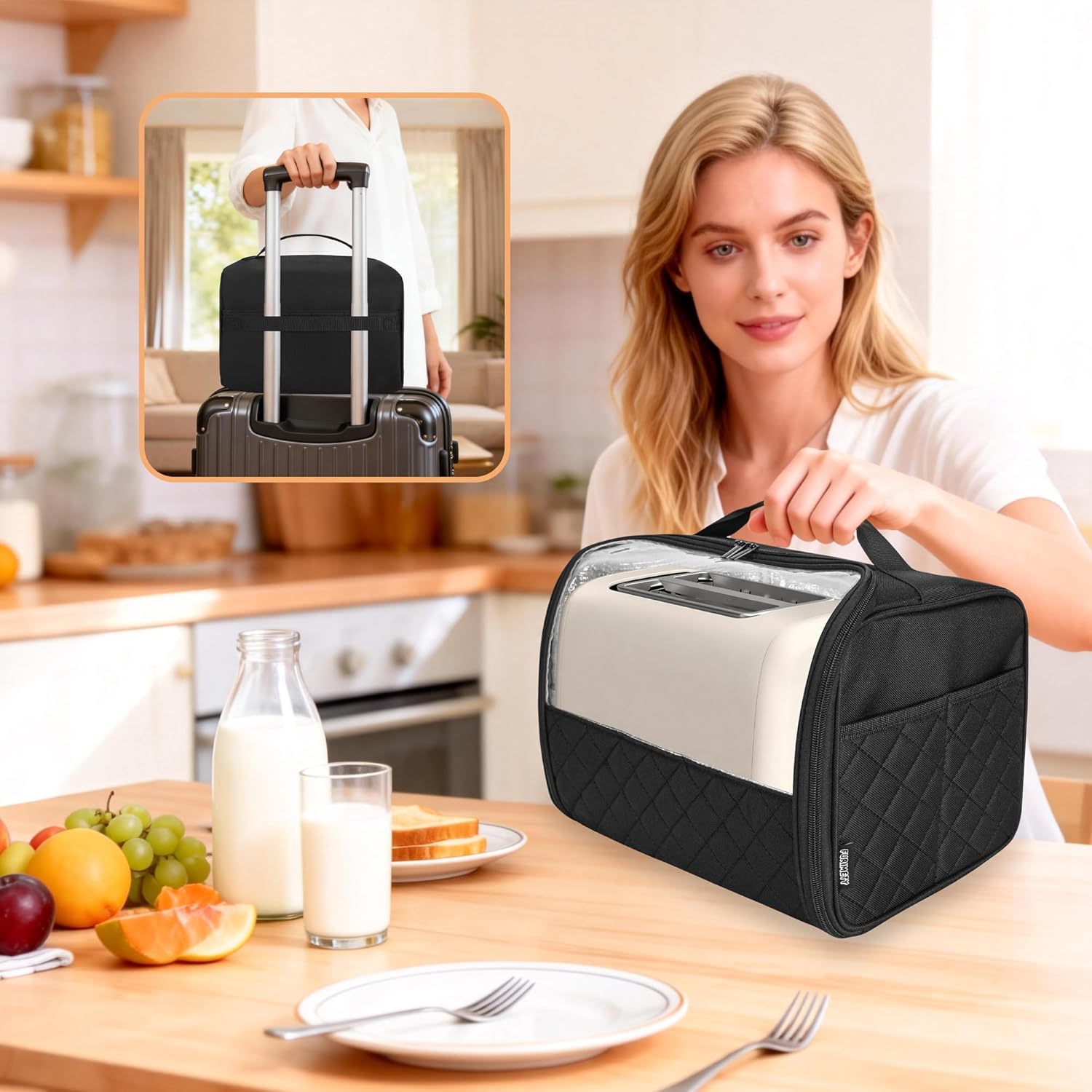 Wide Slot Toaster Cover 2 Slice with Enclosed Bottom and Side Pockets, Bag Compatible with Amazon Basics, Hamilton Beach,Cuisinart, Bella and Other 2 Slice Toaster, Black