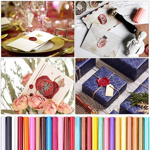 Vista 35 de Paxcoo 20 varillas de cera de sellado, palos de sellado de cera, pistola de pegamento para invitaciones de boda, cartas, sobres, tarjetas y Blanco