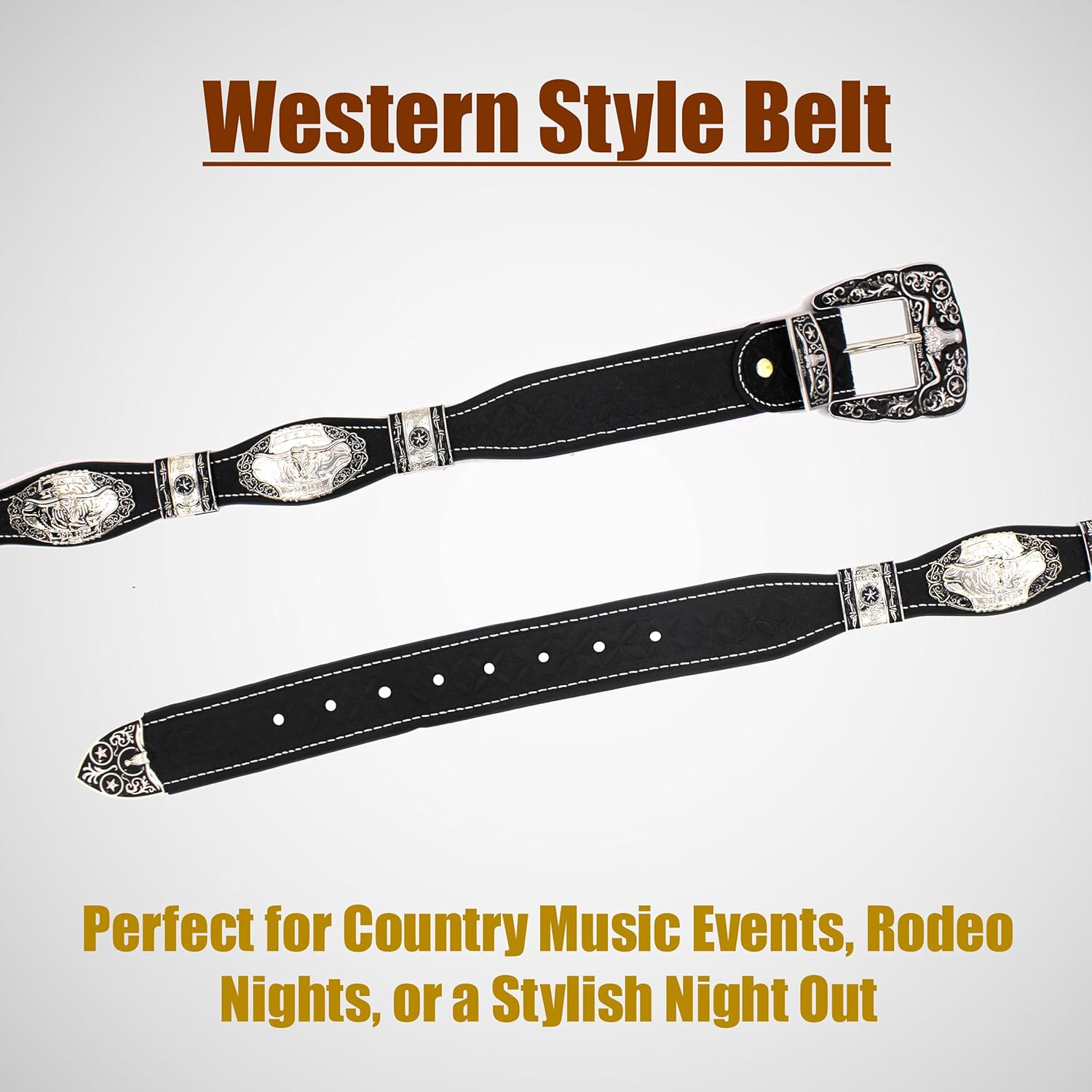 Men’s Western Concho Belt - Genuine Leather Rodeo Cowboy Belt - Image 5