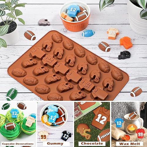 Miniatura 2 de Webake Molde de chocolate para fútbol, molde de silicona de 30 cavidades con forma de fútbol, casco y camiseta, molde de fútbol para decoración de