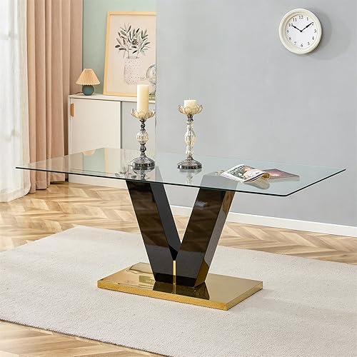 Miniatura 38 de Juego de mesa de comedor de vidrio de 71 pulgadas para 6, juego de mesa de comedor para 6, mesa de cocina moderna y 6 sillas de PU, parte superior