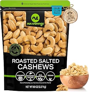 NUT CRAVINGS - Roasted Cashews Slightly Salted - Jumbo, Whole (80oz - 5 LB) Packed Fresh in Resealable Bag - Nut Snack - Food Assortments