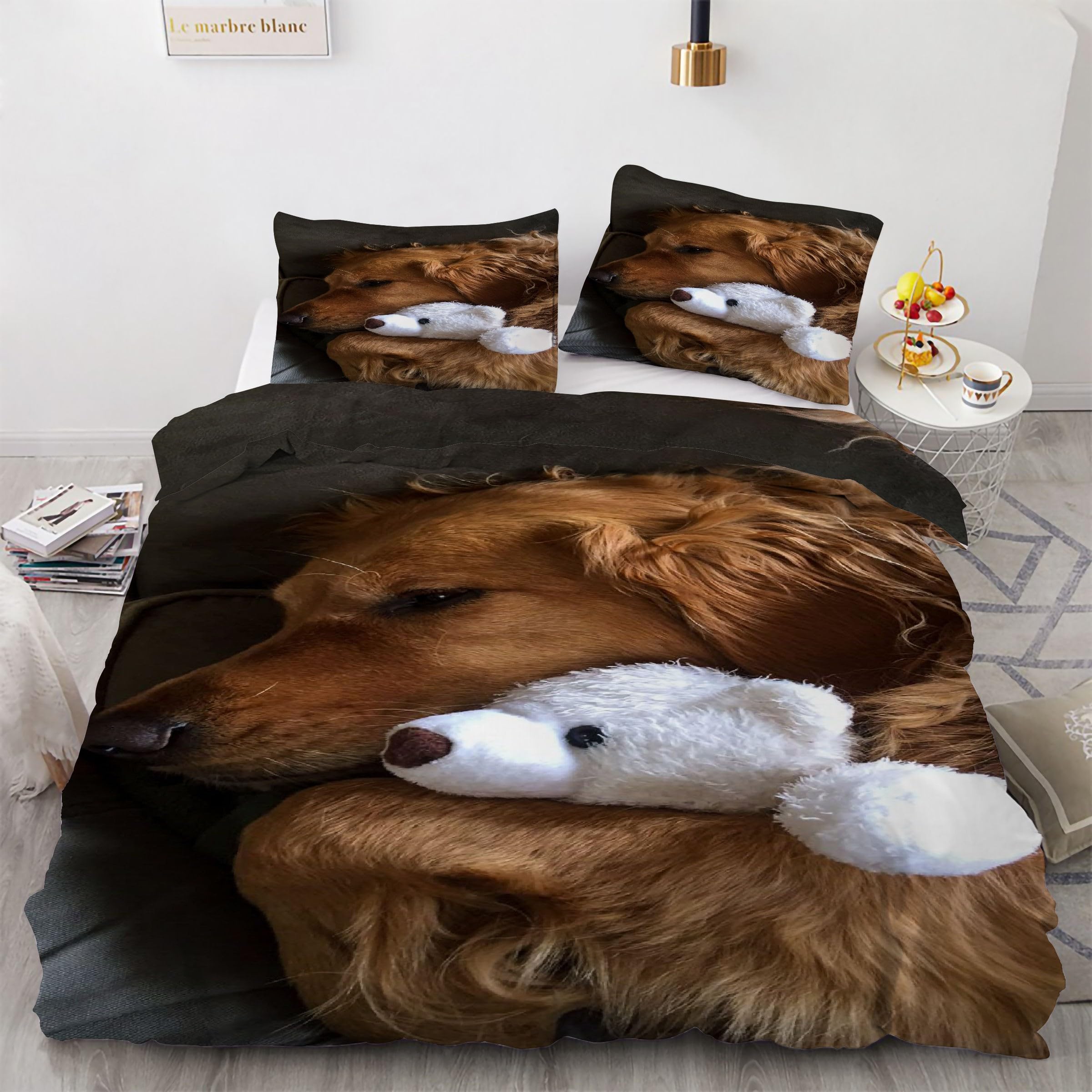 Housse de couette 220x240 animal de compagnie en microfibre douce avec 2 taies d'oreiller