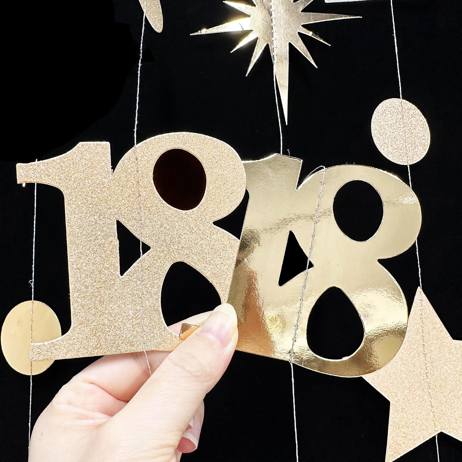 Champagne Gold 18th Birthday Decorations Number 18 Circle Dot Twinkle Star Garland Streamer Banner Backdrop for Girls Boys Happy 18th Birthday Time to Adult Cheers to 18 Years Old Anniversary Party