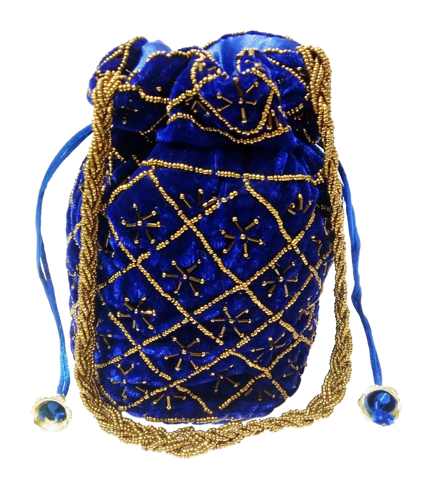 athizay Velvet Potli Bag with Drawstring Closure Having Golden Work with Moti Beaded Handle (Blue) (B08D3B2KJZ) Amazon Price History, Amazon Price Tracker