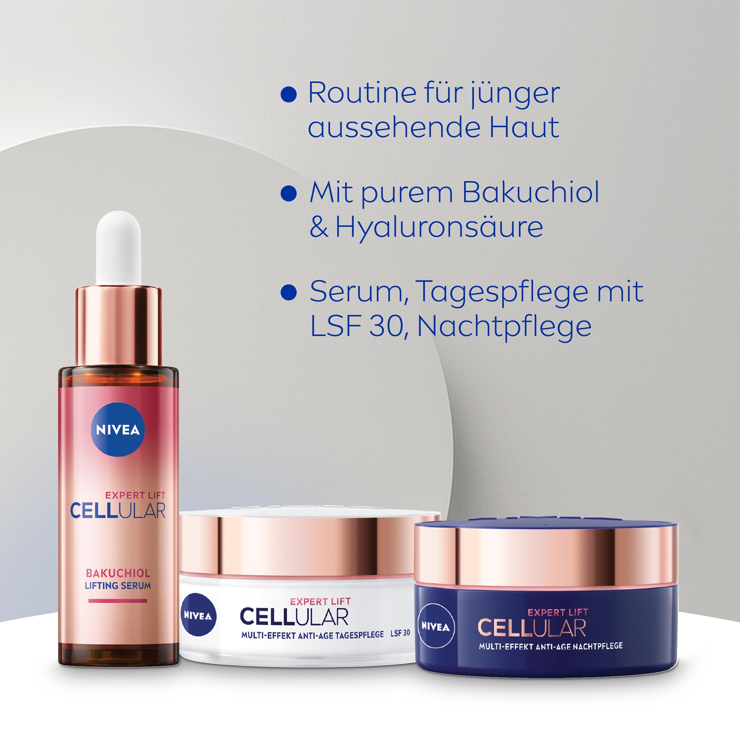 NIVEA CELLULAR Expert Lift Gesichtspflege Set, Tagespflege (50 ml), Nachtcreme (50 ml) & Lift Serum (30 ml), Pflegeset für ein straffes Hautbild & jünger aussehende Haut