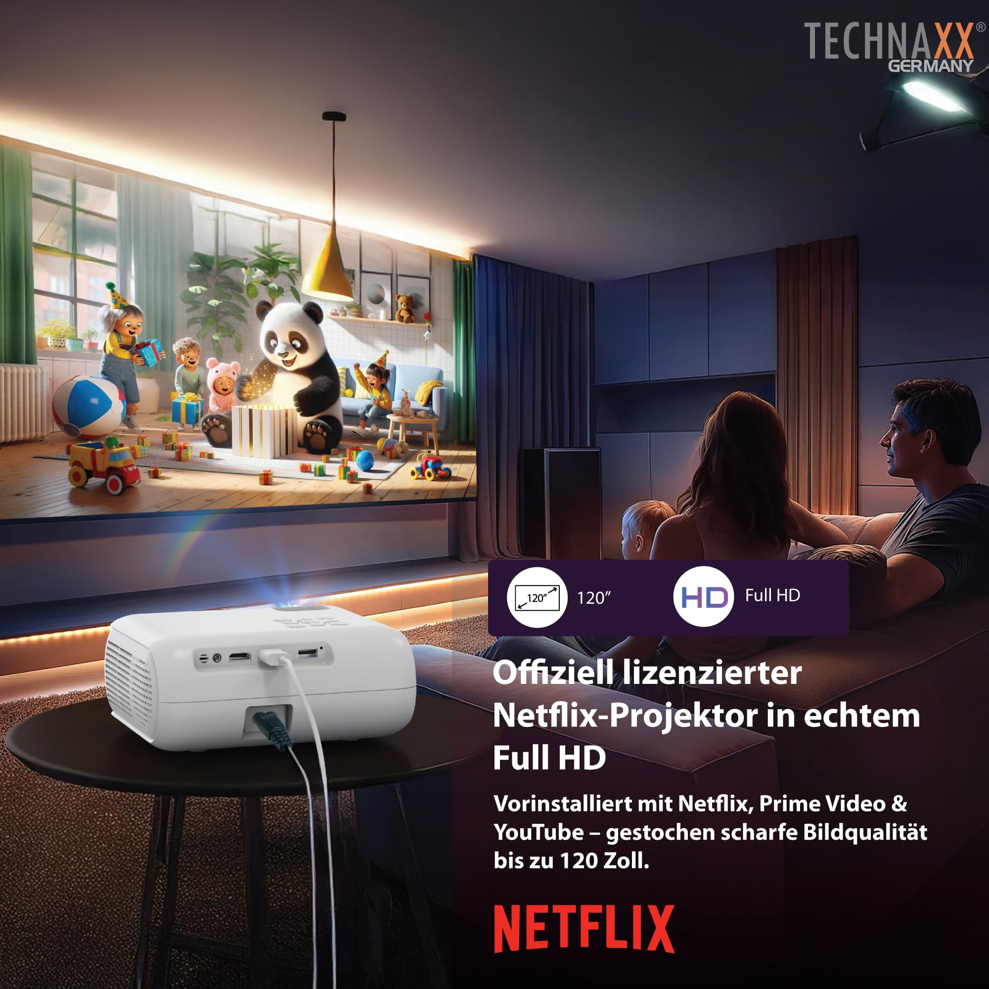 technaxx Beamer TX-332 – Native 1080P Full HD Projektor mit offizieller Netflix Lizenz – Bild – 200 ANSI Lumen – WLAN & Bluetooth – HDMI USB – Lautsprecher – LED 30.000h – Mini Smart-Projektor – Bild 2