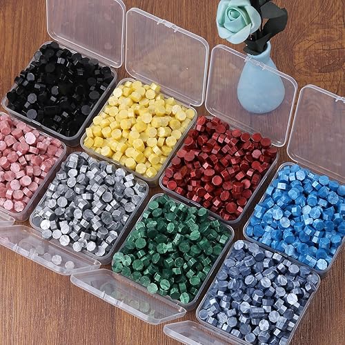 Miniatura 10 de Juego de 300 cuentas de cera de sellado verde pino para sello de cera con velas y cuchara de fusión, perfecto para tarjetas de Navidad, sobres,