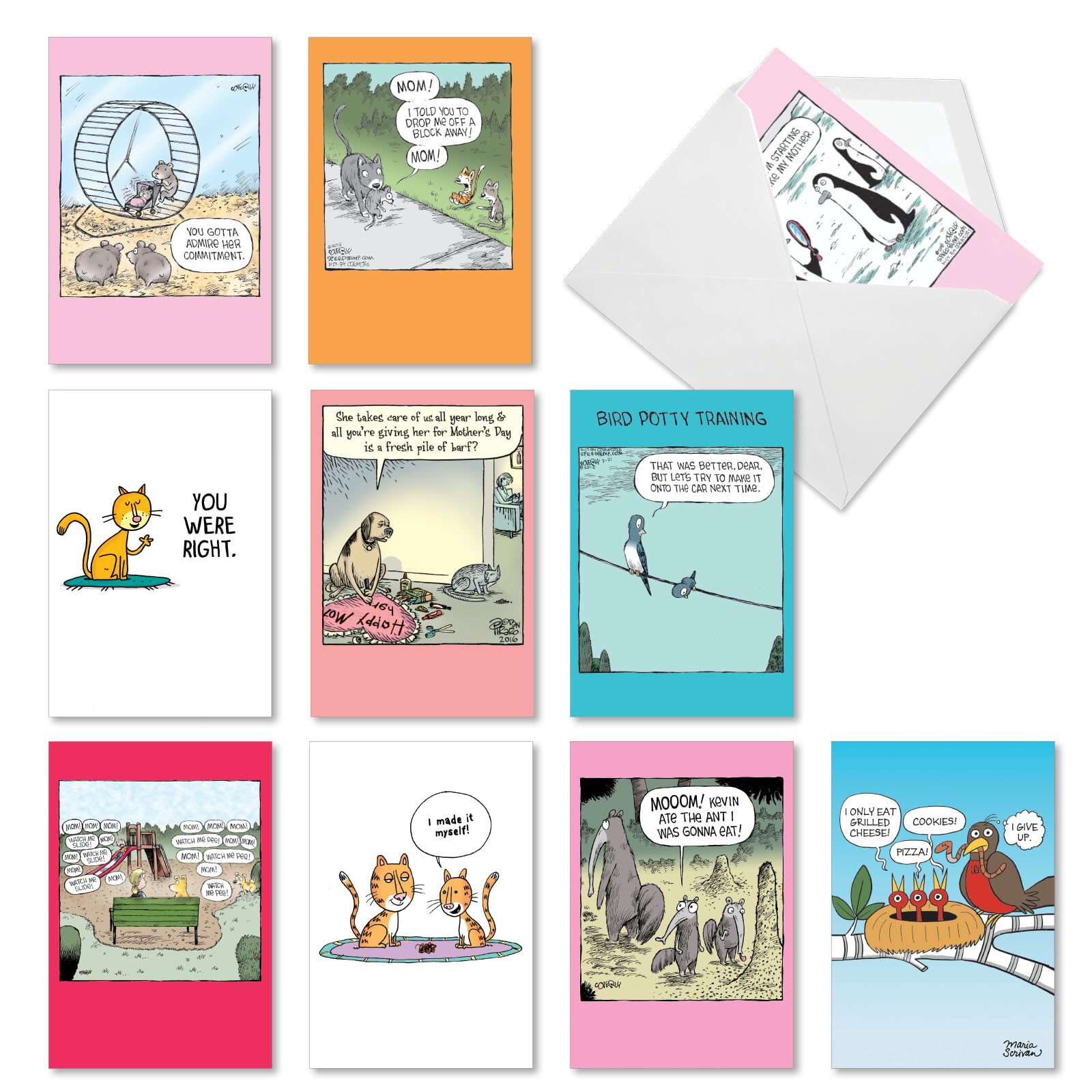 NobleWorks 10 Assorted Box Set Funny Mother's Day Greeting Cards w/ 5 x 7 Inch Envelopes For Women (10 Designs, 1 Each), For Women, Mom Wild Moms