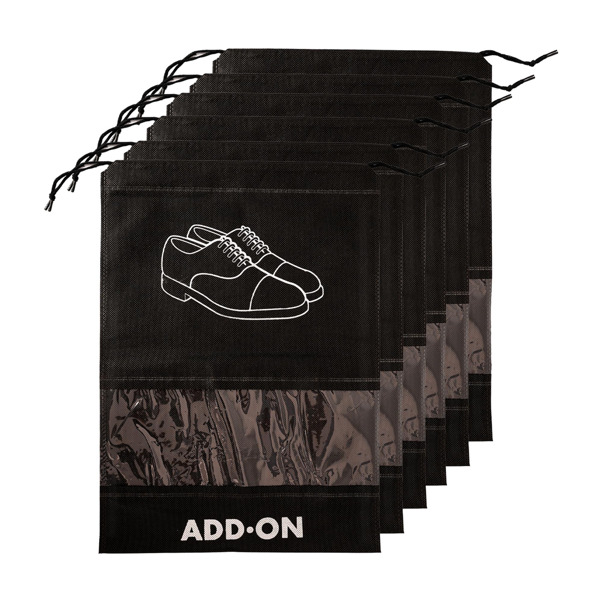 ADD ON Reusable Shoe Bags, Travel and Storage Organizer Pouches for Men and Women, Gym, Home, Footwear, Travel Essentials, and Easy Carrying (Pack of 5, Black)-image-1