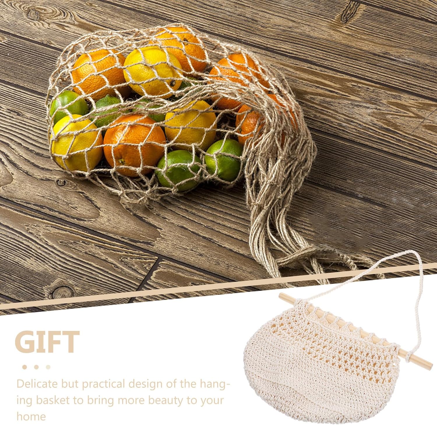 Hanging Fruit Basket for Kitchen Wall Mounted 3-tier Cotton Rope Woven Storage Organizer Bohemian Style Fruit and Vegetable Holder 62.5x35cm