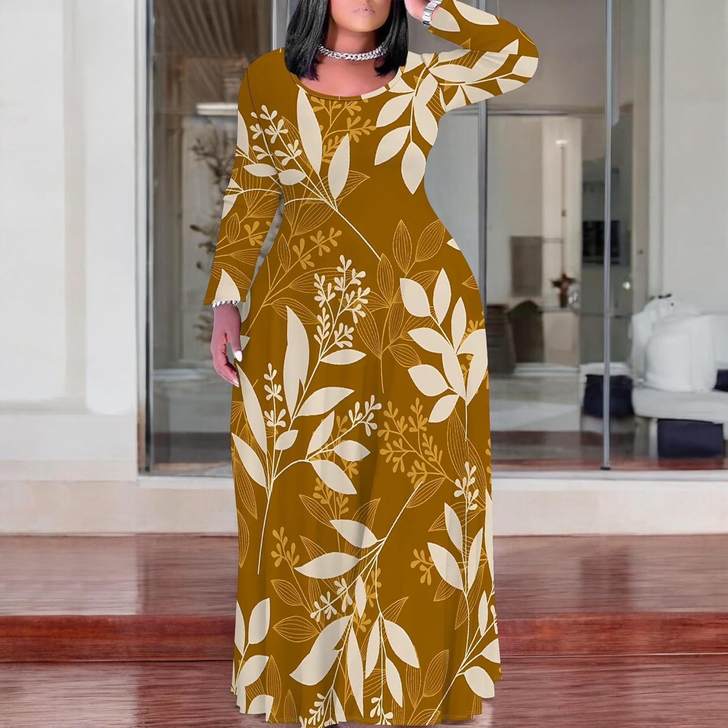 PinkPatty Plus Size Maxi Dresses for Women Long Sleeve Crew Neck Sundress Casual Fall Dress with Pockets - Image 3