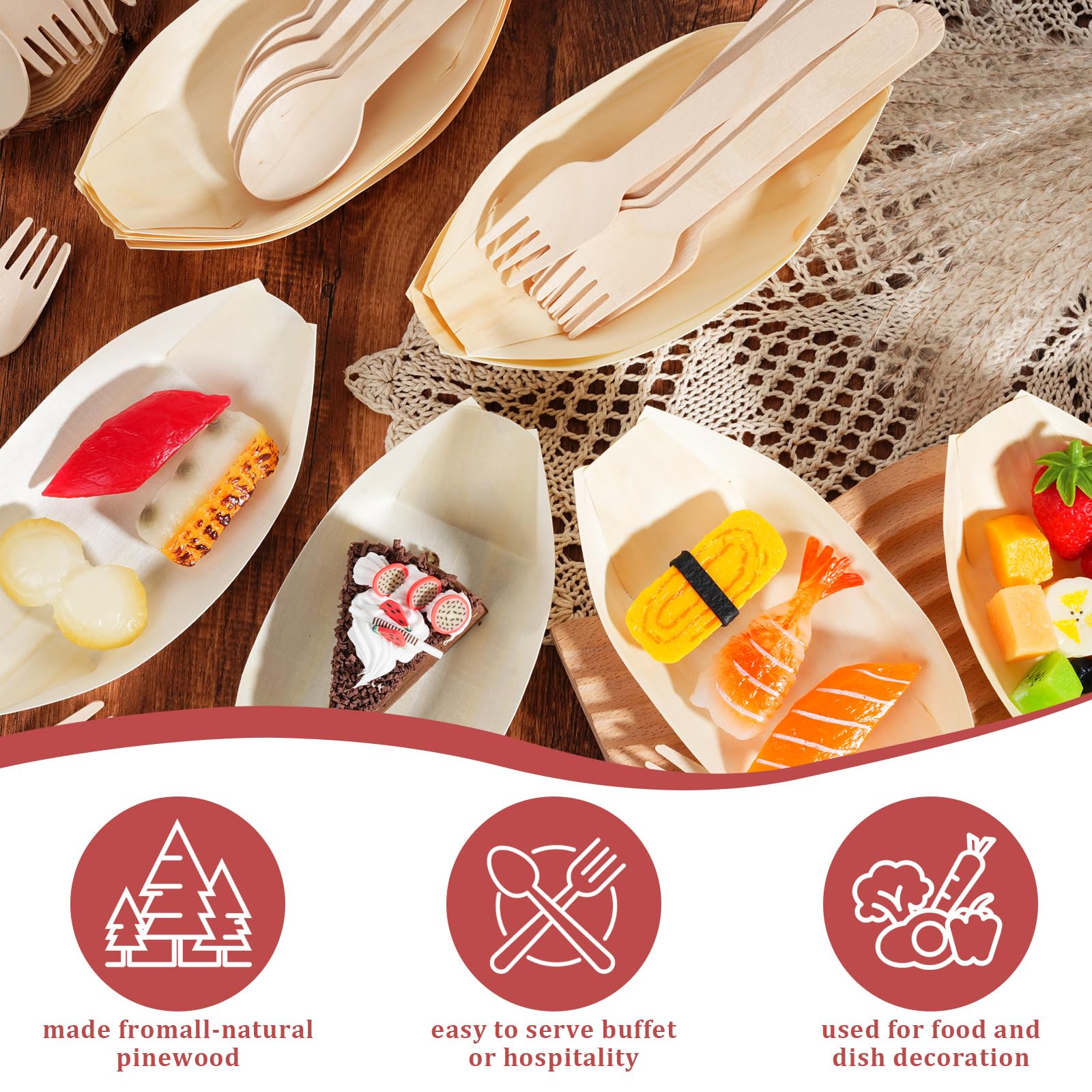 Bokon Set di 600 posate usa e getta in legno, tra cui 200 pezzi, 16,7 x 8,4 cm, in legno, per catering, barche, piatti, vassoi, 200 forchette e 200 cucchiai, per casa, feste, campeggio, catering