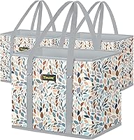 Vista 1 de BALEINE 3 bolsas reutilizables para comestibles, bolsas de compras plegables para comestibles con parte inferior reforzada y asas (mosaico)