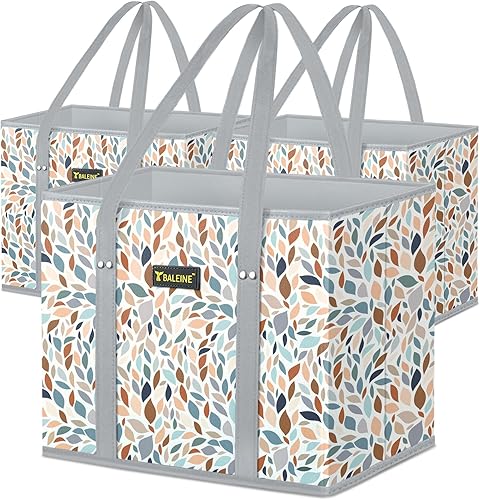 BALEINE Paquete de 3 bolsas reutilizables para comestibles, bolsas de compras plegables para comestibles con parte inferior reforzada y asas