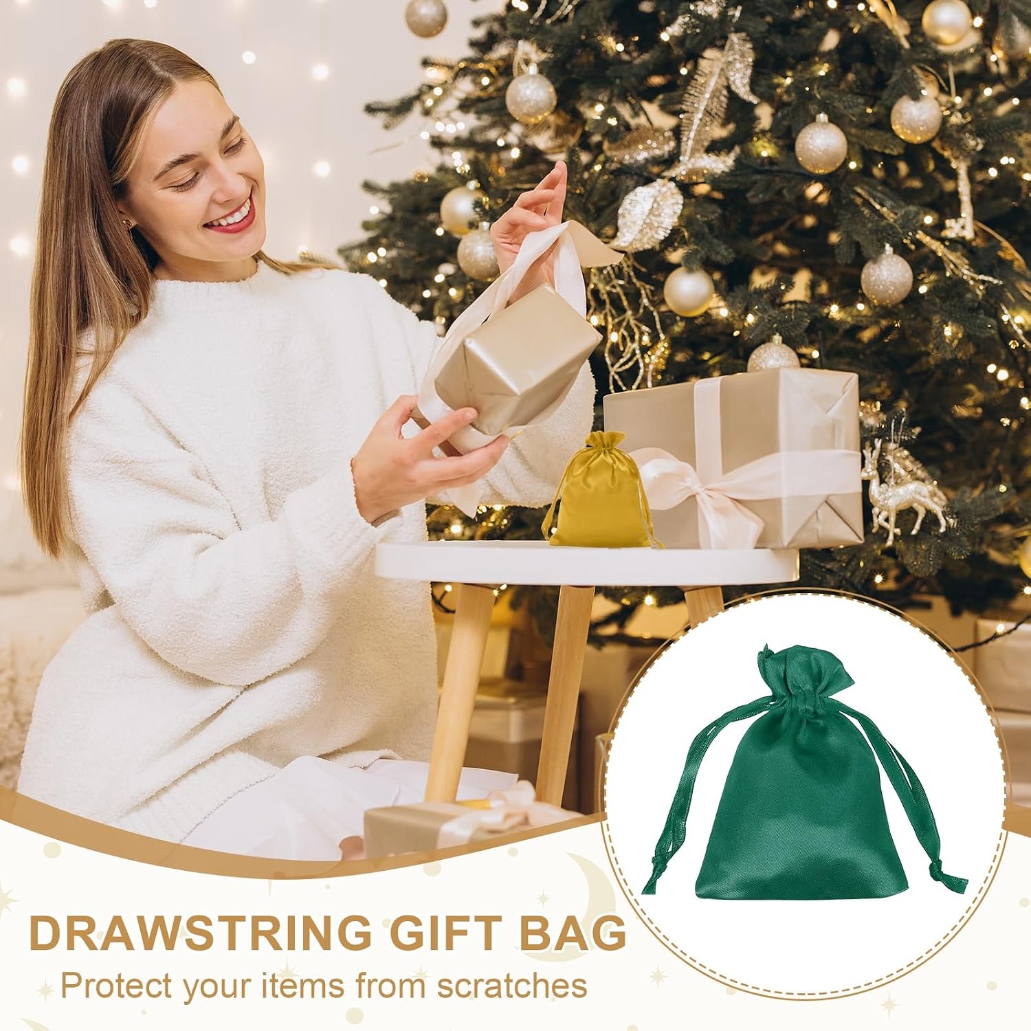 PATIKIL 3 x 4 Inch Satin Bags with Drawstring, 6 Pcs Silk Drawstring Gift Bag Wedding Favor Pouch for Jewelry Candy Christmas Party Graduation Birthday Easter, Green
