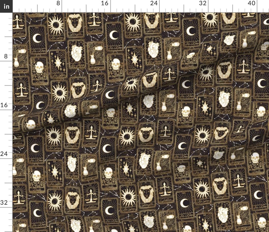 Spoonflower Fabric - Tarot Witchy Divination Black Beige Magic Halloween Witch Spooky Printed on Petal Signature Cotton Fabric by The Yard - Sewing Quilting Apparel Crafts Decor