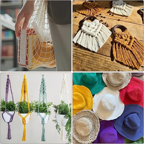 Miniatura 5 de Munzong - Cuerda de algodón de macramé de 0.197 in x 109 yardas, 4 hebras, cuerda de algodón torcida natural hecha a mano color verde oscuro de 4