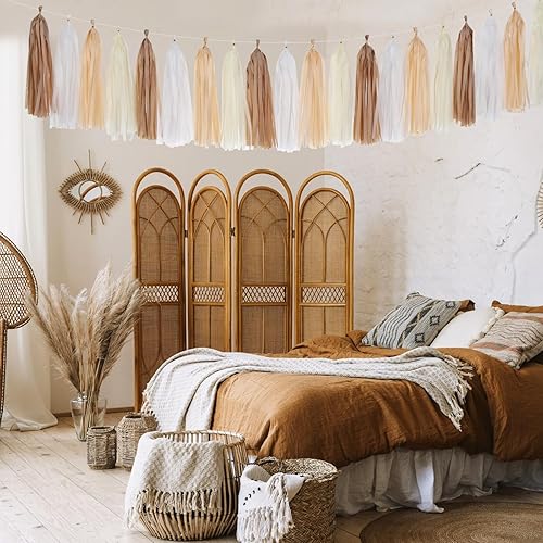 Miniatura 2 de Guirnalda bohemia con borlas para decoración de fiesta de baby shower, 20 borlas neutrales de cumpleaños, boda, novia, serpentinas de pancarta de