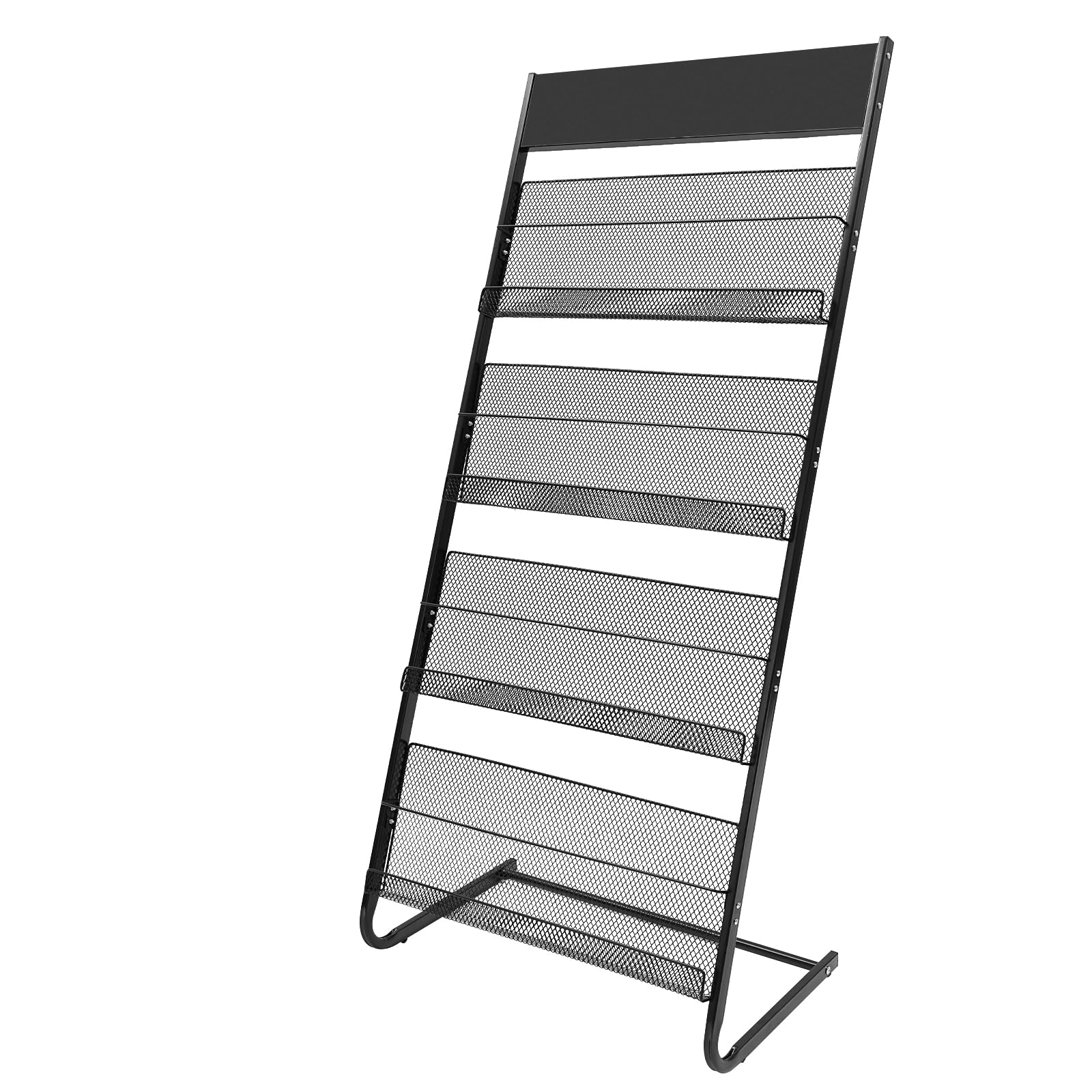 NEATOOM Floor Standing Magazine Rack, 4 Layer Metal Magazine Display Stand, Brochure & Newspaper Display Rack for Conference Rooms, Libraries, Exhibitions