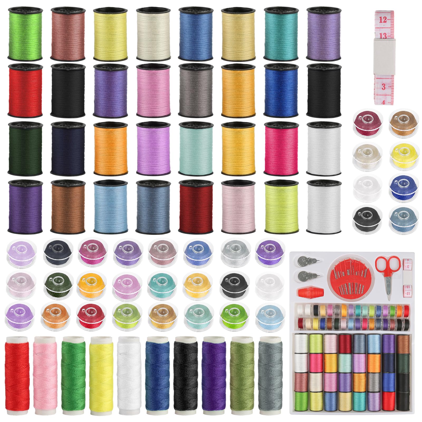 ZEFAN 74 Pieces Sewing Thread for Machine and Hand Sewing Thread Multicolour with Accessories