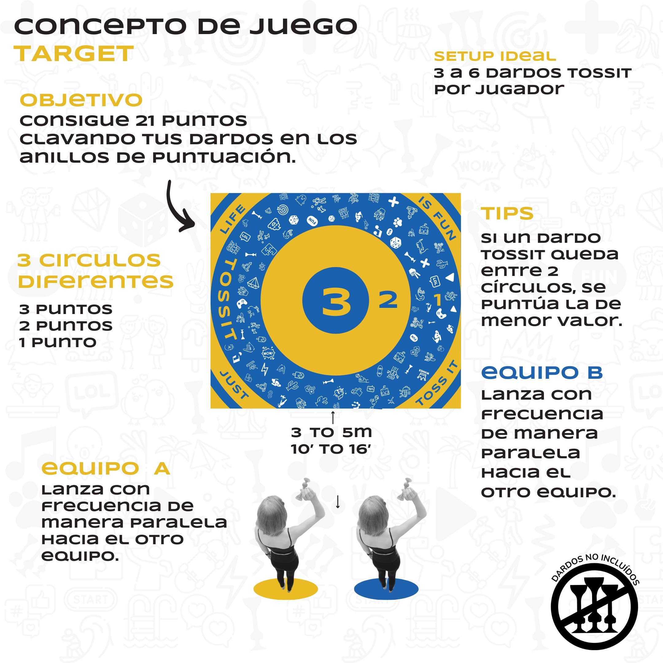 TOSSIT Tablero de Juego para Dardos, Petanca Interior Exterior, Silicona, Múltiples Modos de Juego, Diversión con Amigos y Familia, Transportable y Rodante, Versión Family