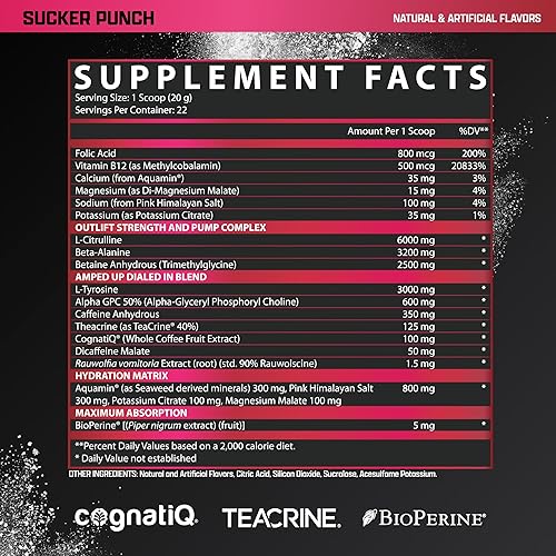 Miniatura 6 de OUTLIFT Amped Max Dosed Pre Entrenamiento en Polvo, 6G Citrulline, 3.2G Beta Alanina, Alpha GPC, CognatiQ, Energía Extrema, Bombas Masivas, Fuerza,