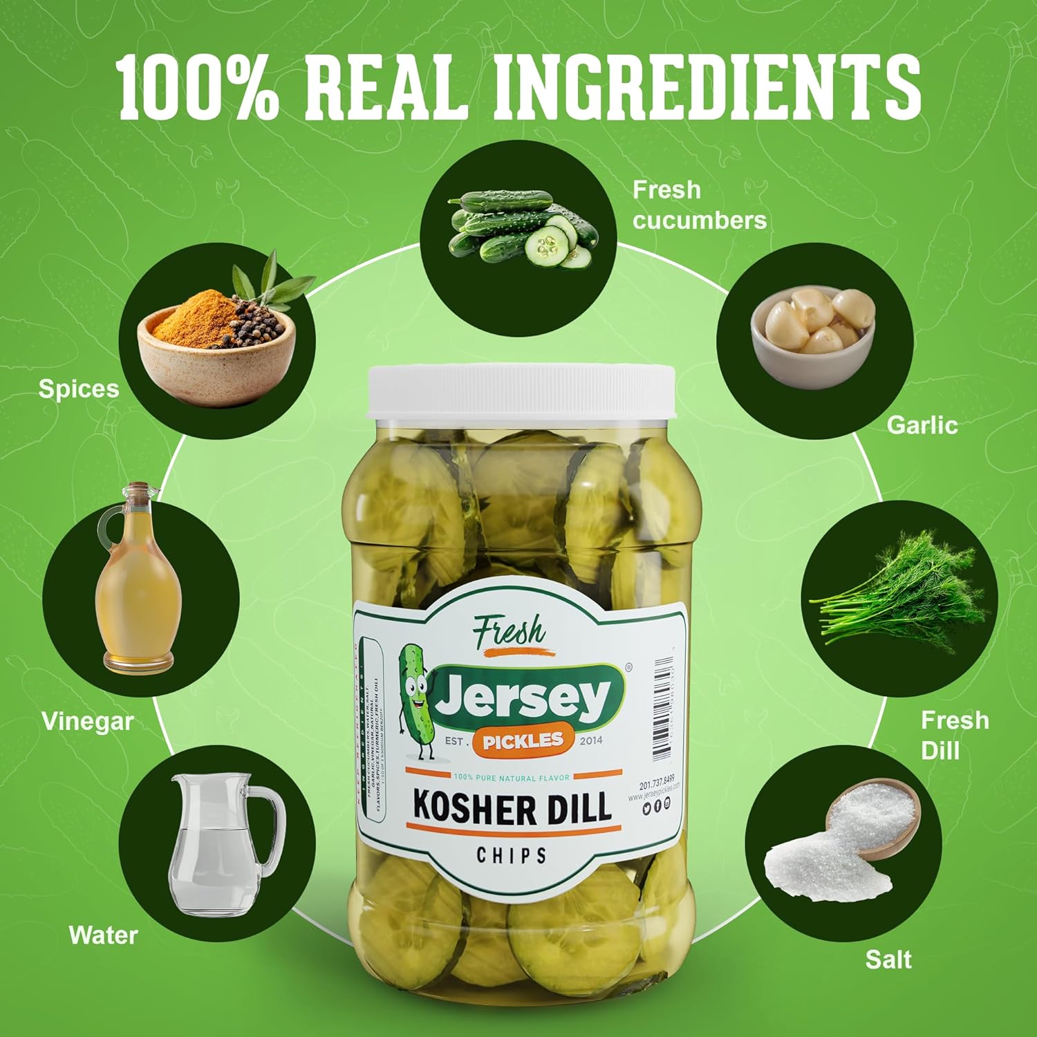 Jersey Pickles - Kosher Dill Chips (Gallon) - Fresh, Keto-Friendly, and Perfect for Snacks, Sandwiches, or Salads – The perfect Pickle Jars Cornichon for Families or Gatherings