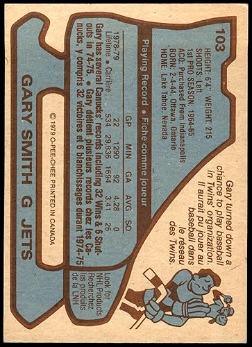 Miniatura 2 de 1979 O-Pee-Chee # 103 Gary Smith Oilers (Hockey Card) NM Oilers